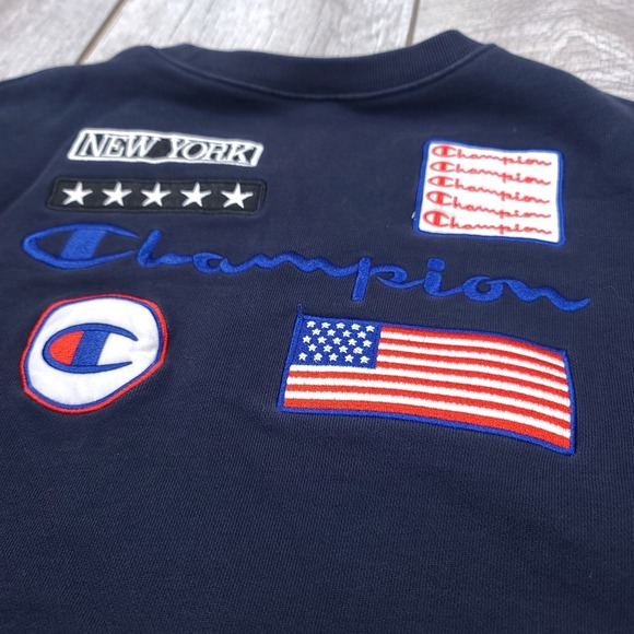 Champion Sweatshirt Mens XXL Blue New York Crew Neck Cotton Pullover Sweater - Picture 3 of 7